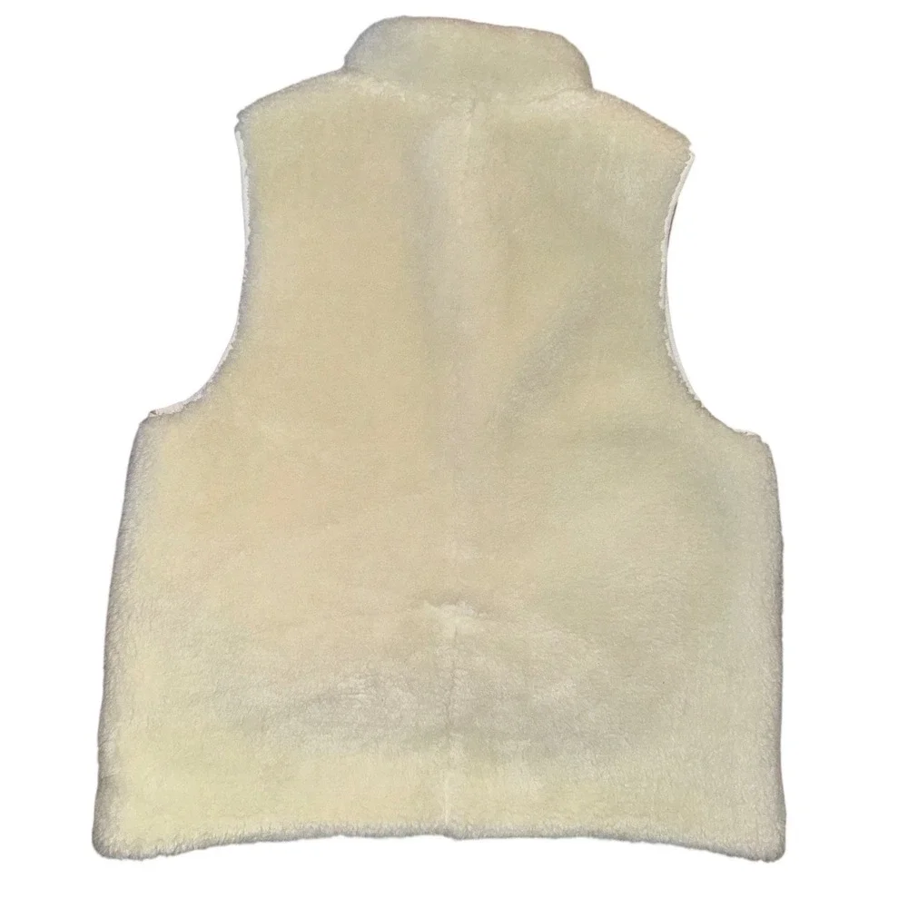 J Crew Sherpa Fleece Vest Cream Gold Zip Pockets Stand Collar Women's‎ L